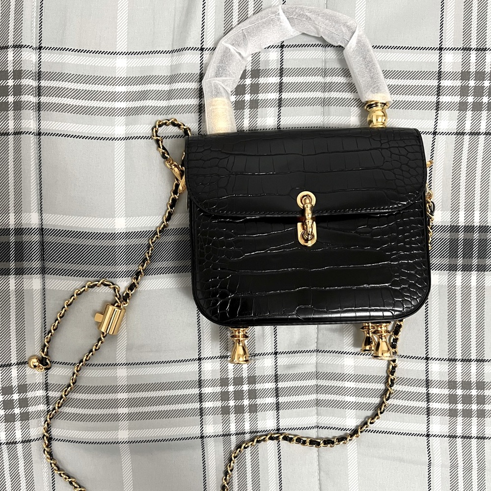 Charles & Keith: Meriah Croc-Embossed Top Handle Bag - Black